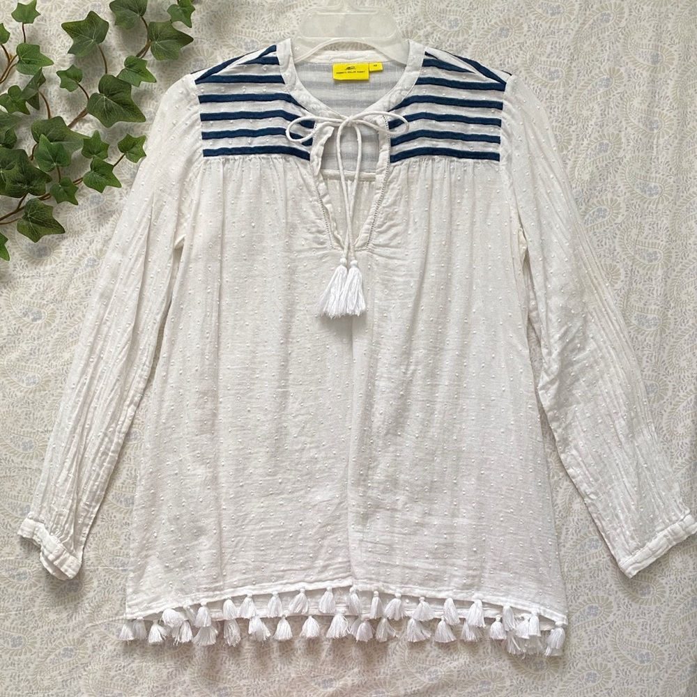 Anthro Roller Rabbit (runs large) sheer 100% cotton clip-dot long sleeve blouse